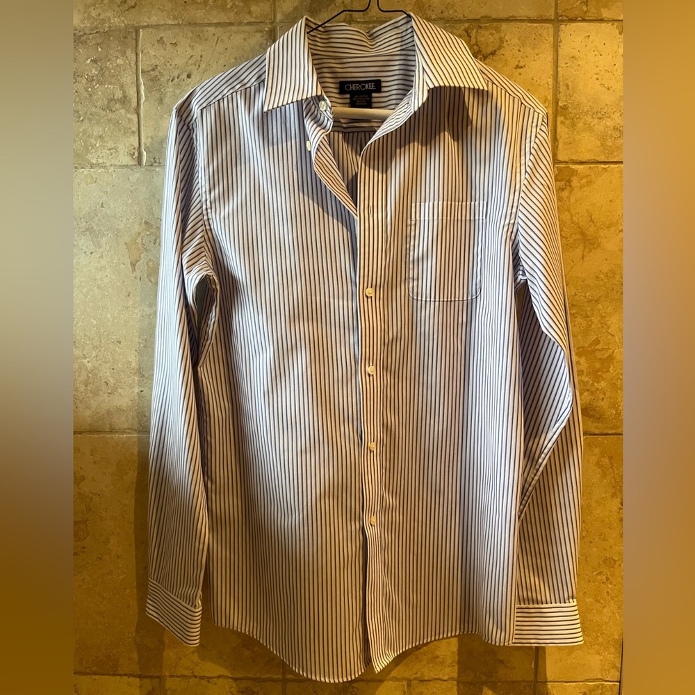 Cherokee Blue, purple & white striped Button down shirt